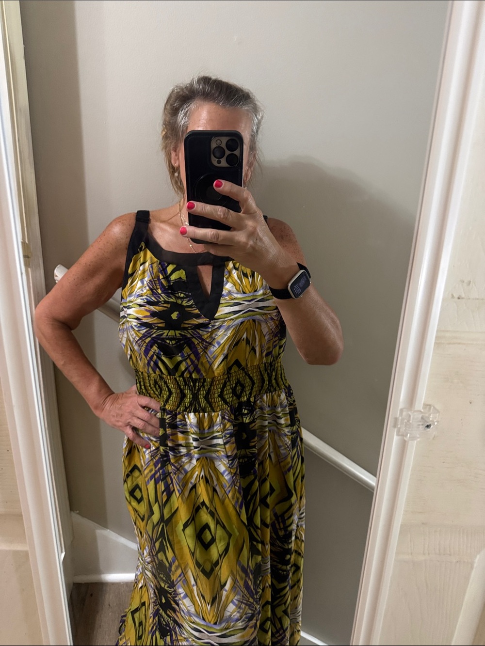 Cassee’s Maxi Dress Sz 2XL Boho Abstract Print Smocked Empire Waist